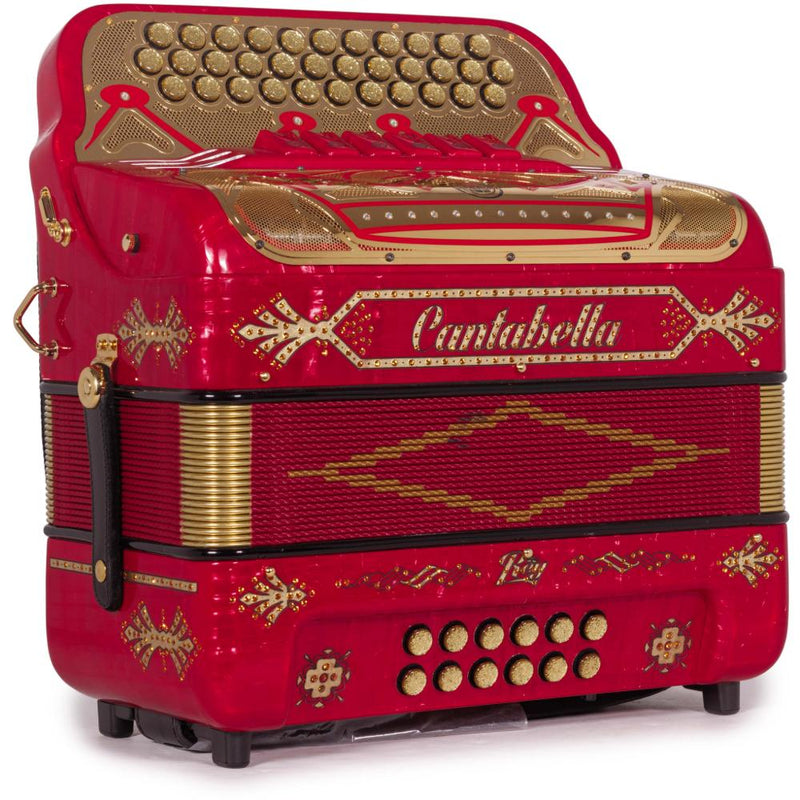 Cantabella Rey II Acordeón 6 Registros FA-SOL Celuloide Metal Rojo con Accesorios Dorados