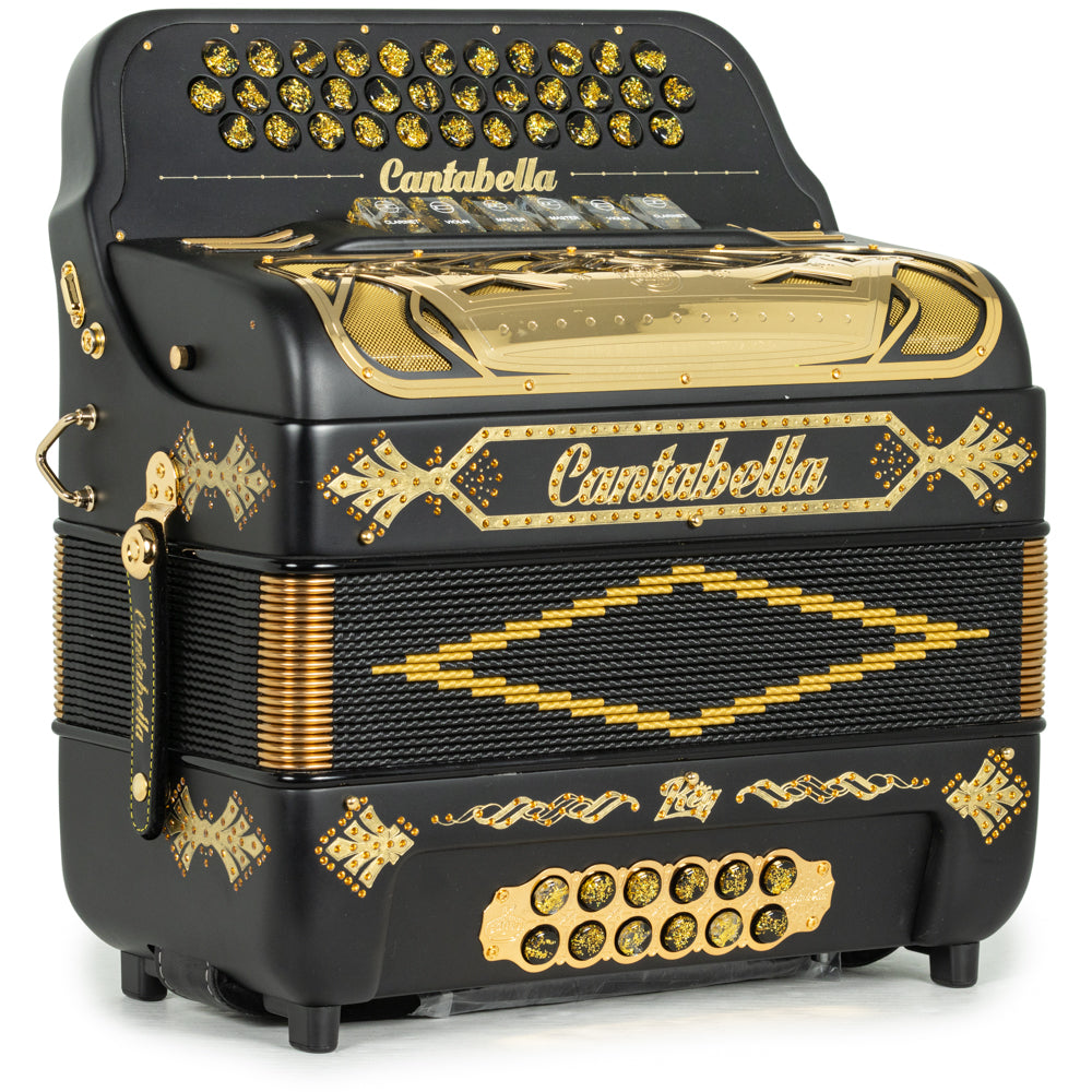 Cantabella Rey II Acordeón 6 Registros Mi-Sol Mate Negro y Dorado
