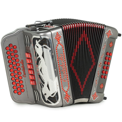 Cantabella Rey II Acordeón 6 Registros Fa-Mi Gris Metallico y Rojo