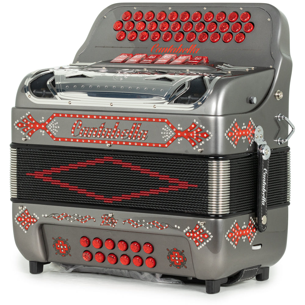 Cantabella Rey II Acordeón 6 Registros Fa-Mi Gris Metallico y Rojo
