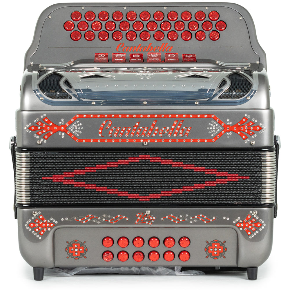 Cantabella Rey II Acordeón 6 Registros Fa-Mi Gris Metallico y Rojo
