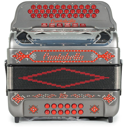 Cantabella Rey II Acordeón 6 Registros Fa-Mi Gris Metallico y Rojo