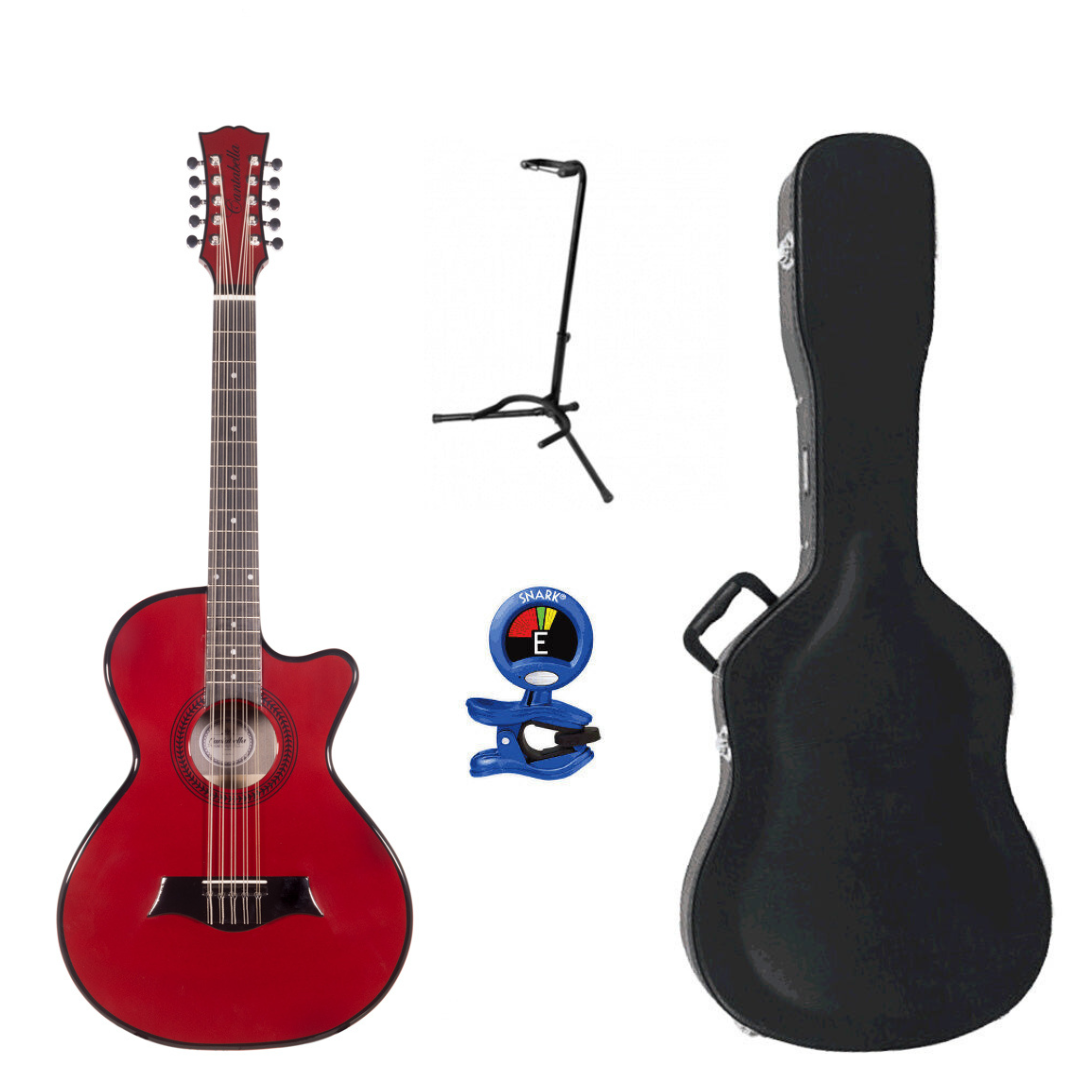 Cantabella Bajo Quinto Maple Wood in Red with Case, Tuner and Stand-Hermes Music- Hermes Music