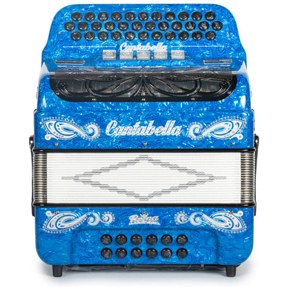 Cantabella Reina Acordeón 5 Registros Fa Ondas Azules Diapasón Pintado y Detalles Negro