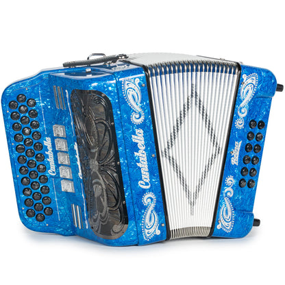 Cantabella Reina Acordeón 5 Registros Fa Ondas Azules Diapasón Pintado y Detalles Negro