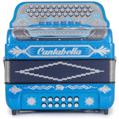 Cantabella Rey II Accordion 6 Switches FBE/EAD Blue Glitter with Silver Designs-accordion-Cantabella- Hermes Music