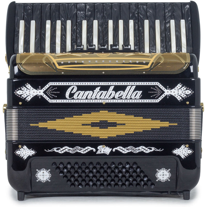 Cantabella Rey Piano Accordion 5 Switches Glossy Black and White with Gold Grill-accordion-Cantabella- Hermes Music