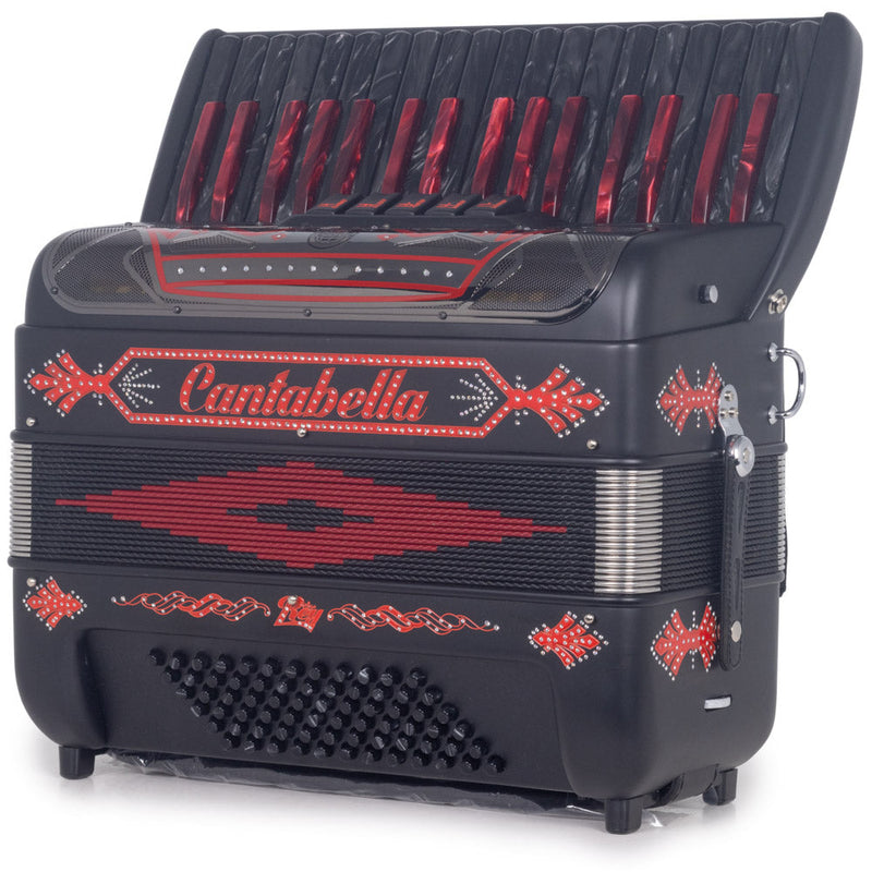Cantabella Rey Piano Accordion 5 Switches Matte Black and Red Designs-accordion-Cantabella- Hermes Music