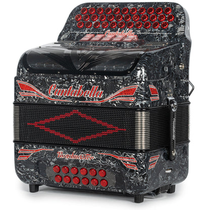 Cantabella Roadmaster Acordeón 5 Registros Sol Ondas Gris Diapasón Pintado con Detalles Rojo