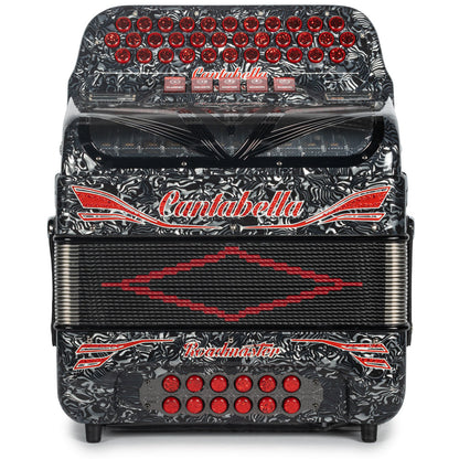 Cantabella Roadmaster Acordeón 5 Registros Sol Ondas Gris Diapasón Pintado con Detalles Rojo