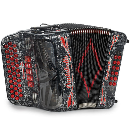 Cantabella Roadmaster Acordeón 5 Registros Sol Ondas Gris Diapasón Pintado con Detalles Rojo