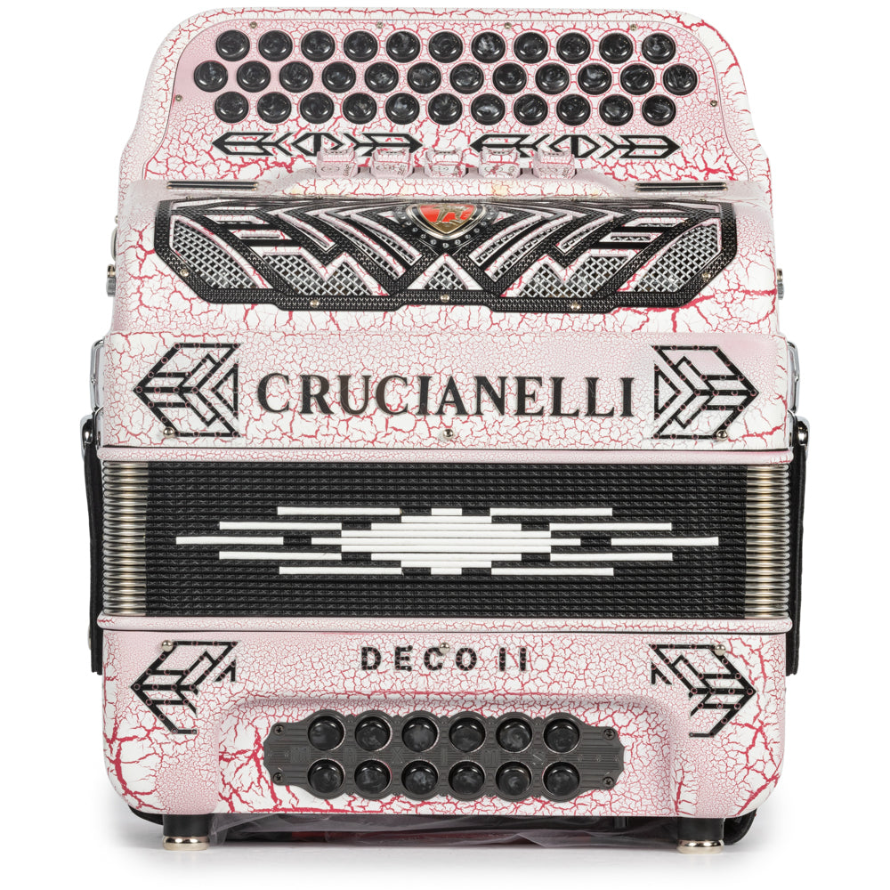 Crucianelli Deco II Acordeón 5 Registros Mi Accordion Blanco Craquelado y Rosa