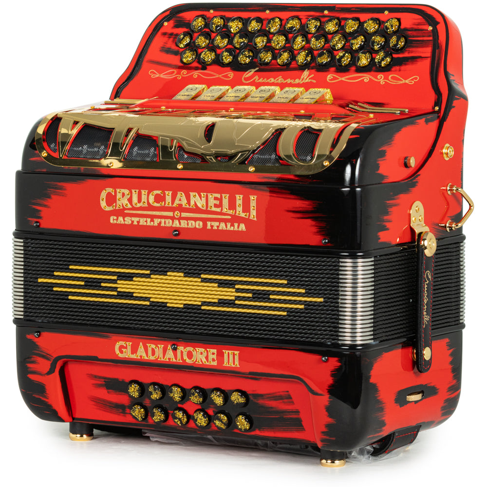 Crucianelli Gladiator III Acordeón 6 Registros Fa-Mi Rojo con Negro y Dorado
