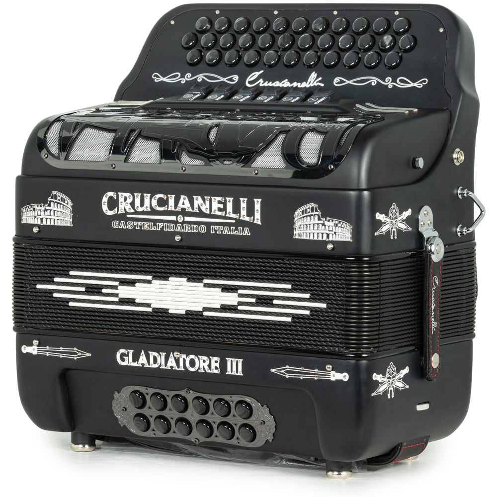 Crucianelli Gladiator III Acordeón 6 Registros Fa-Sol Mate Negro y Blanco