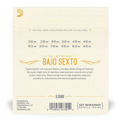 D'Addario EJS86 Bajo Sexto 12-String Set
