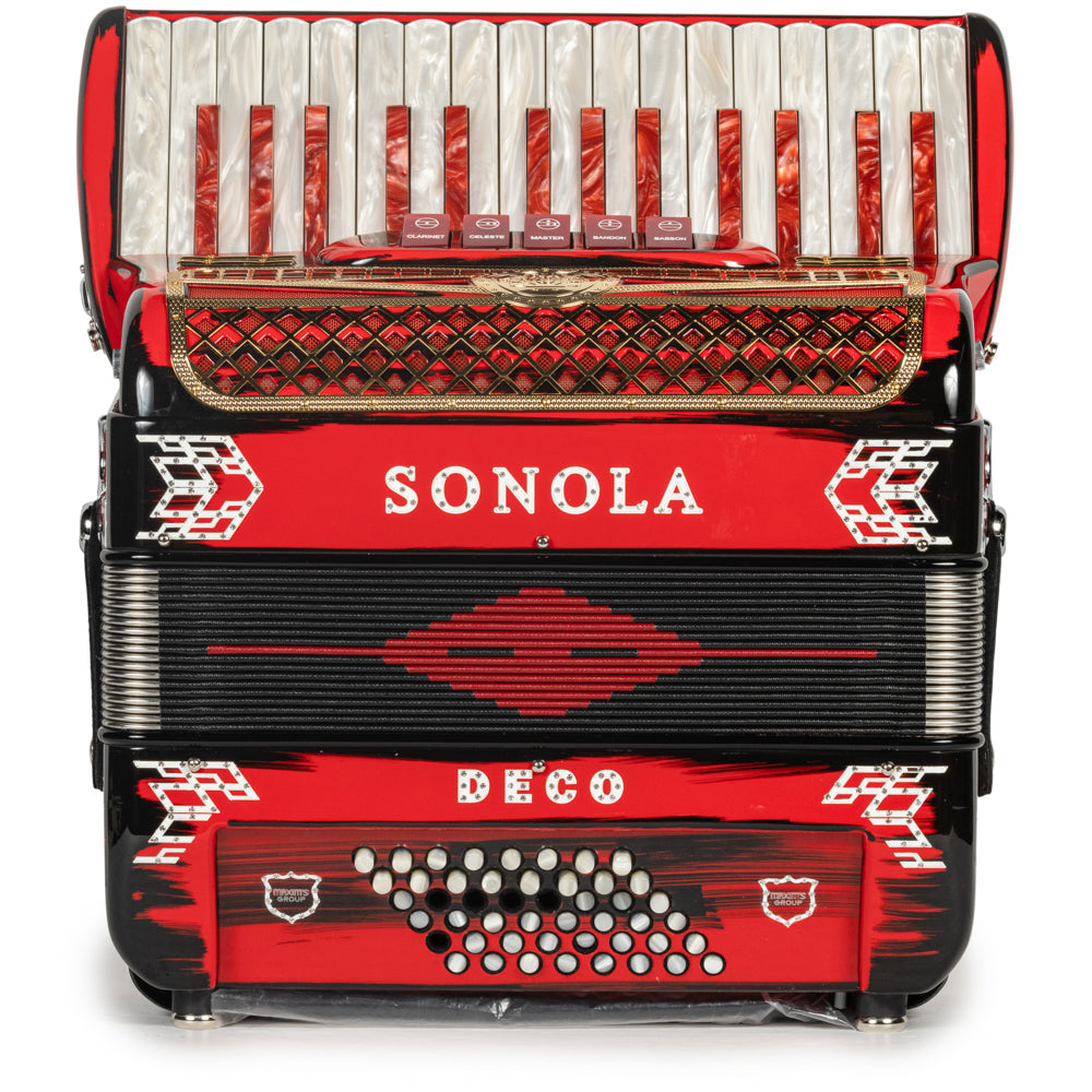Sonola Deco 30 Key Piano Accordion 5 Switch Red Black and Gold-Sonola-accordion-Hermes Music-Accordion Pro Shop
