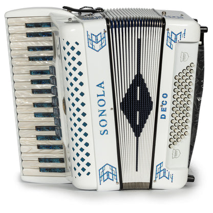 Sonola Deco Piano Accordion 7 Switch White with Blue Hermes Music Accordion Pro Shop
