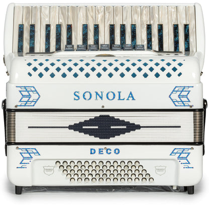 Sonola Deco Piano Accordion 7 Switch White with Blue Hermes Music Accordion Pro Shop