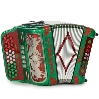 Cantabella Draco Accordion 5 Switch EAD Green Glitter with Red-Cantabella-Hermes Music-Accordion Pro Shop