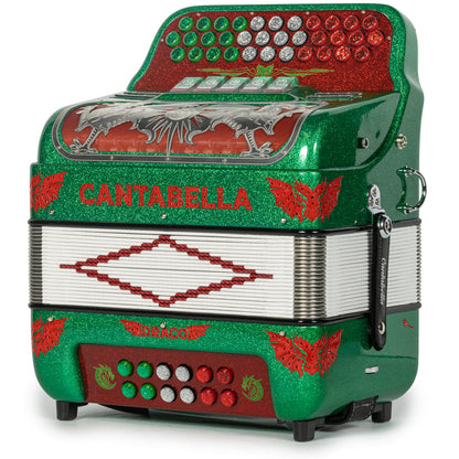 Cantabella Draco Accordion 5 Switch EAD Green Glitter with Red-Cantabella-Hermes Music-Accordion Pro Shop