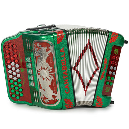 Cantabella Draco Accordion 5 Switch FBE Green Glitter with Red-Cantabella-Hermes Music-Accordion Pro Shop