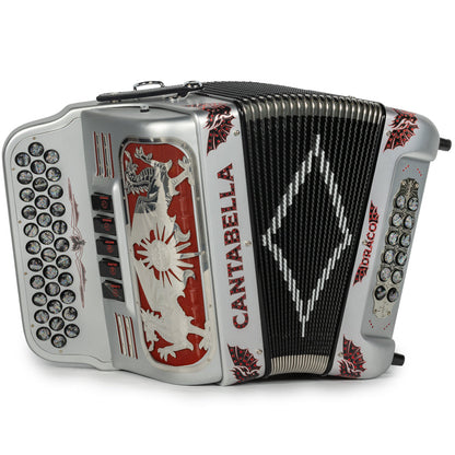 Cantabella Draco Accordion 5 Switch GCF Matte Silver with Red-Cantabella-Hermes Music-Accordion Pro Shop