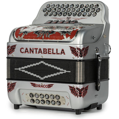 Cantabella Draco Accordion 5 Switch GCF Matte Silver with Red-Cantabella-Hermes Music-Accordion Pro Shop