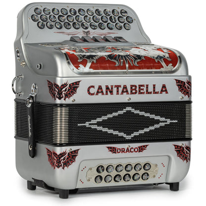 Cantabella Draco Accordion 5 Switch GCF Matte Silver with Red-Cantabella-Hermes Music-Accordion Pro Shop