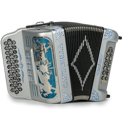 Cantabella Draco Accordion 5 Switch FBE Matte Silver with Blue-Cantabella-Hermes Music-Accordion Pro Shop
