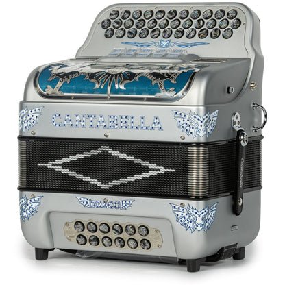 Cantabella Draco Accordion 5 Switch FBE Matte Silver with Blue-Cantabella-Hermes Music-Accordion Pro Shop
