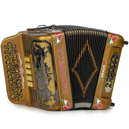 Cantabella Draco Accordion 5 Switch FBE Matte Golden Wood with Red-Cantabella-Hermes Music-Accordion Pro Shop