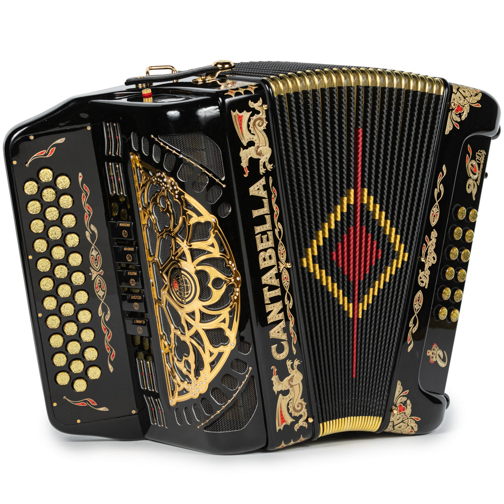 Cantabella Dragón Acordeón 5 Registros Mi Negro y Oro