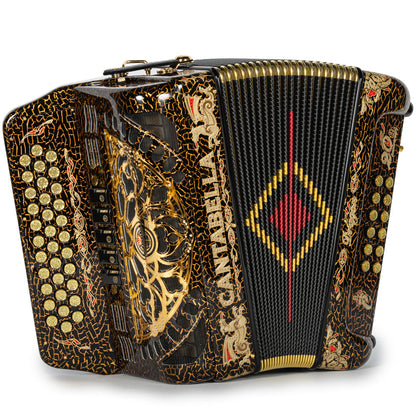 Cantabella Dragón Acordeón 5 Registros Fa Celuloide Oro Agrietado