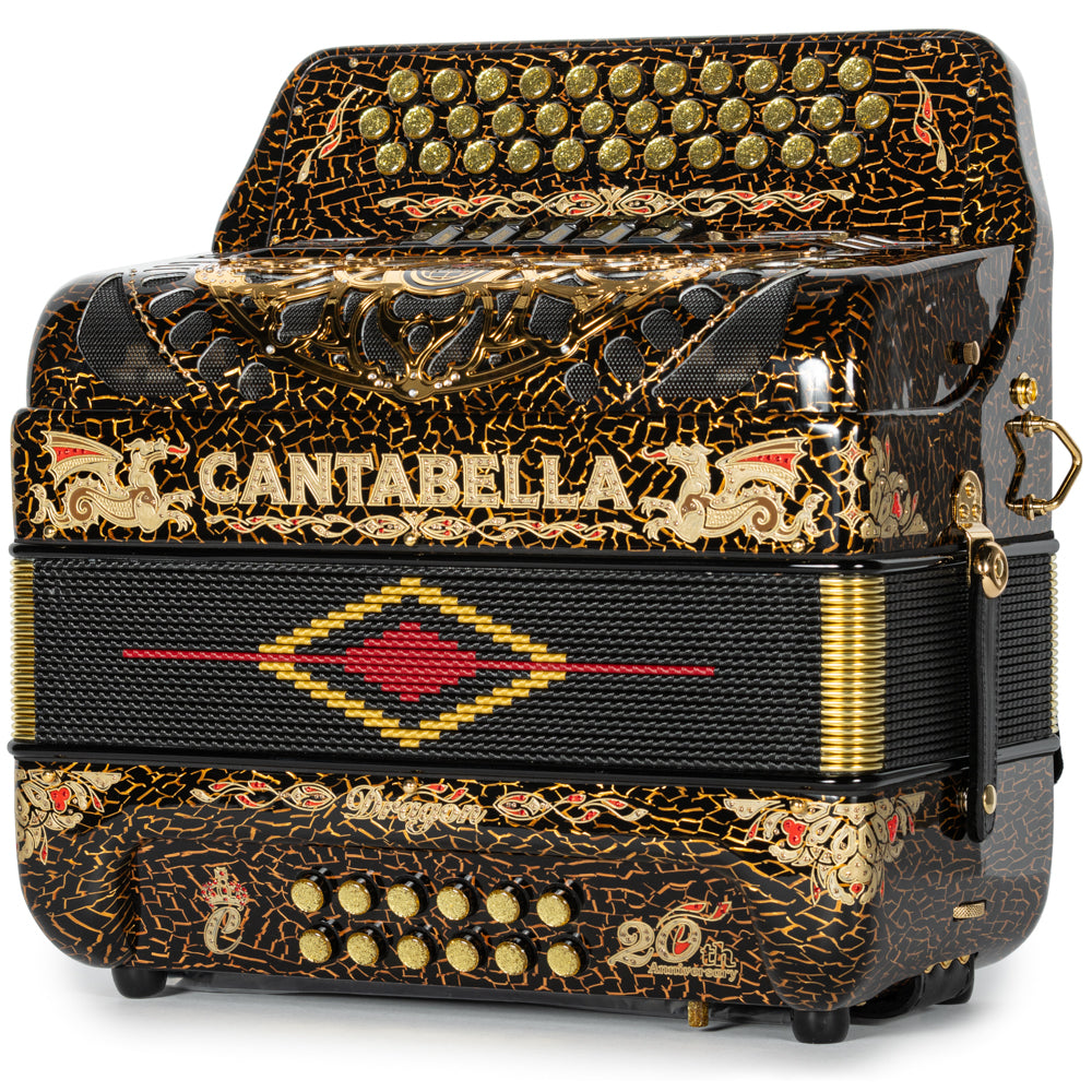 Cantabella Dragón Acordeón 5 Registros Fa Celuloide Oro Agrietado