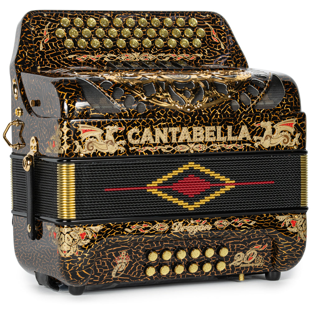 Cantabella Dragón Acordeón 5 Registros Fa Celuloide Oro Agrietado
