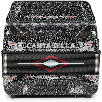 Cantabella Dragón Acordeón 5 Registros Mi Celuloide Negro Agrietado y Plata