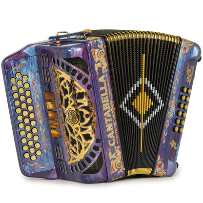 Cantabella Dragón Acordeón 5 Registros Fa Celuloide Morado Azul y Oro
