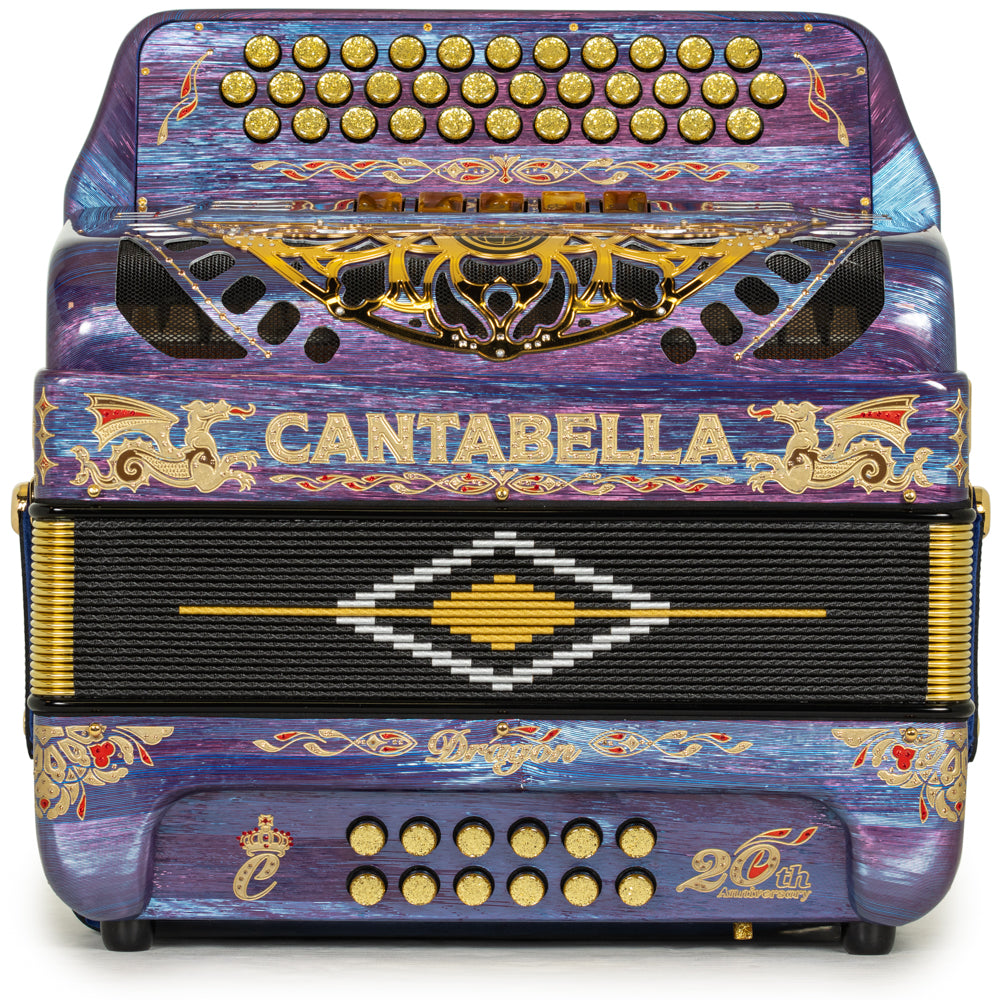 Cantabella Dragón Acordeón 5 Registros Fa Celuloide Morado Azul y Oro