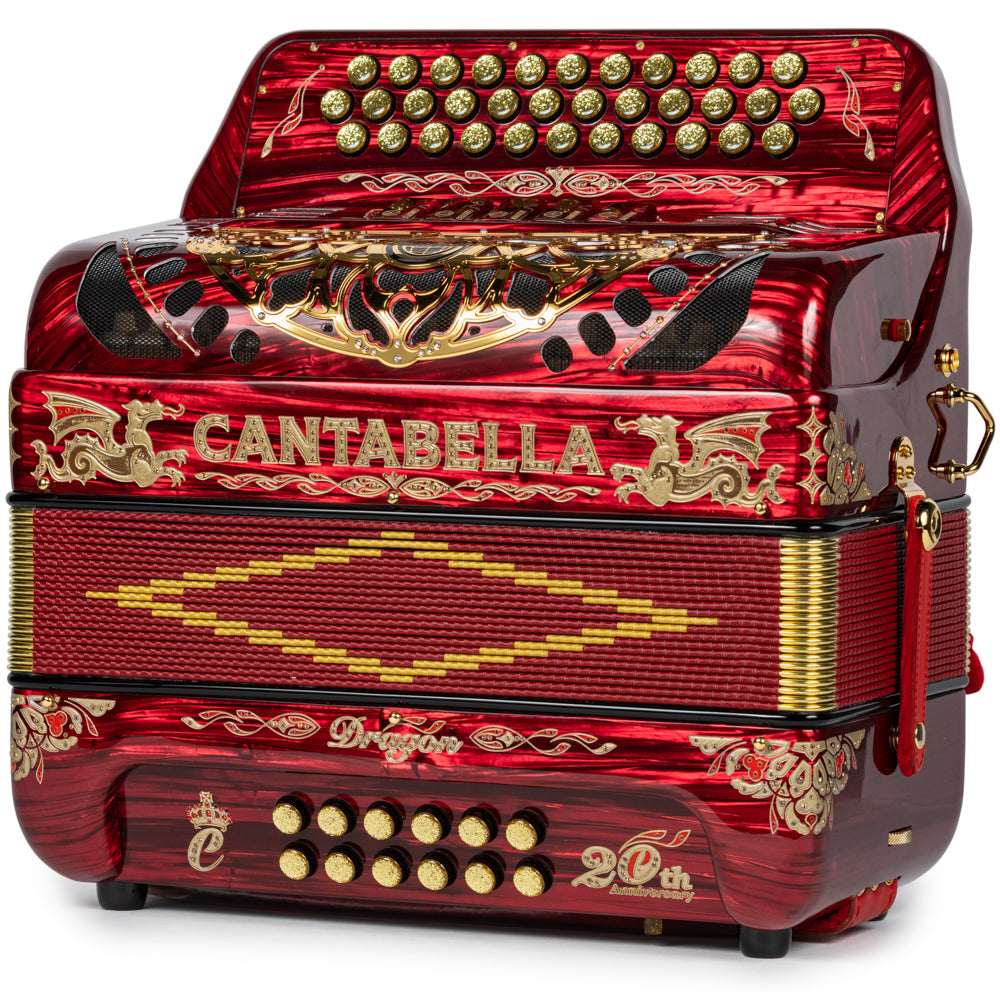 Cantabella Dragón Acordeón 5 Registros Mi Celuloide Rojo y Oro