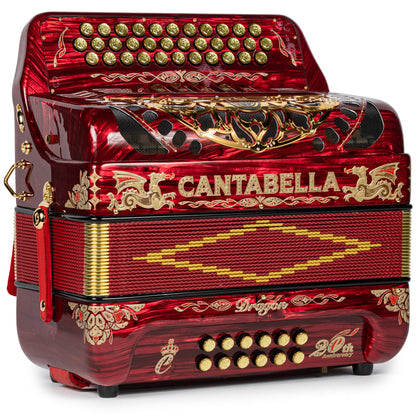 Cantabella Dragón Acordeón 5 Registros Mi Celuloide Rojo y Oro