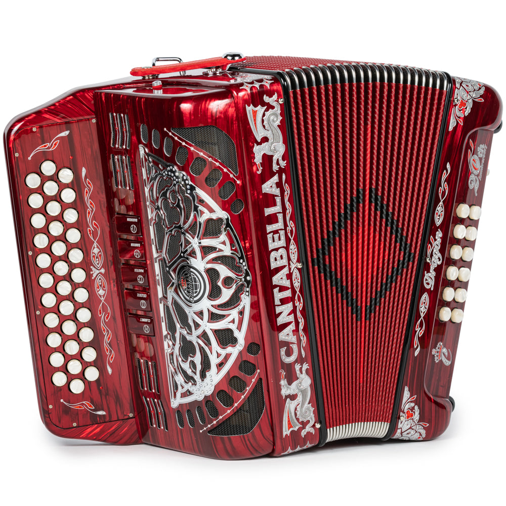 Cantabella Dragón Acordeón 5 Registros Fa Celuloide Rojo y Plata