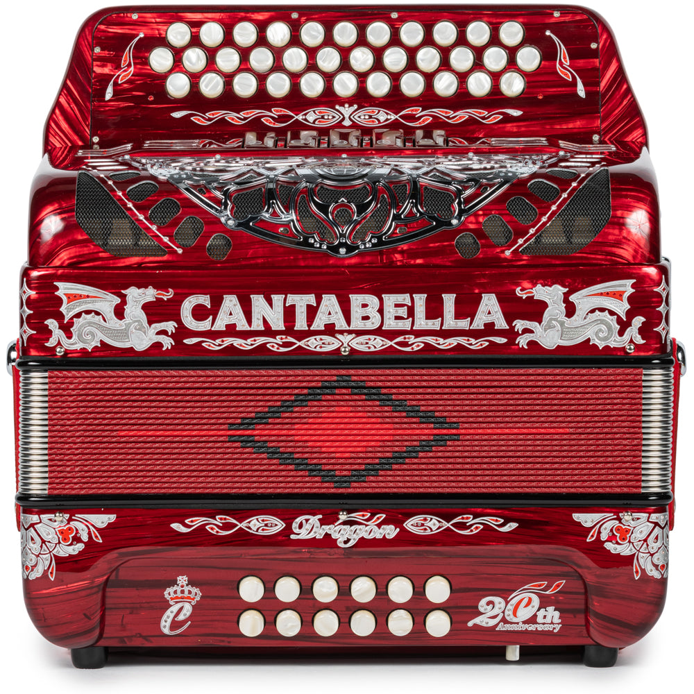 Cantabella Dragón Acordeón 5 Registros Fa Celuloide Rojo y Plata
