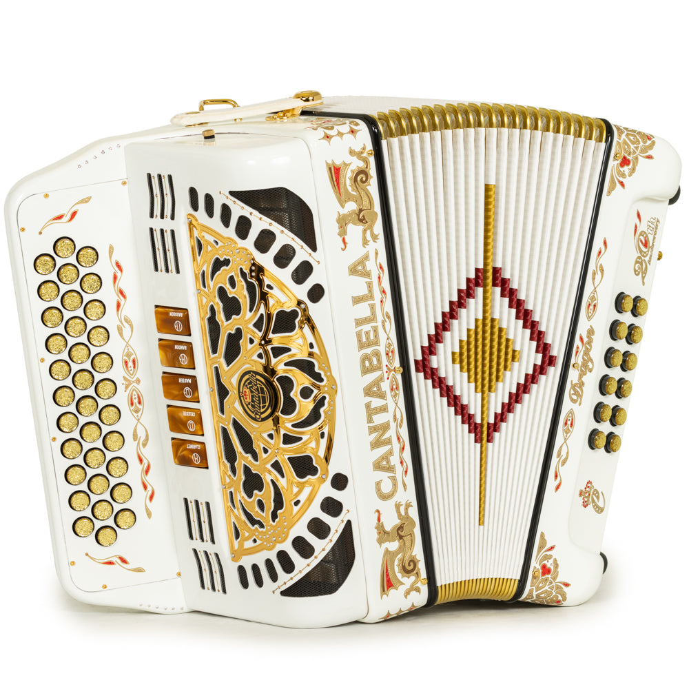 Cantabella Dragón Acordeón 5 Registros Fa Blanco y Oro