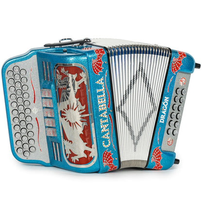 Cantabella Dragon Accordion 5 Switch GCF Light Blue Glitter and Red-Cantabella-Hermes Music-Accordion Pro Shop