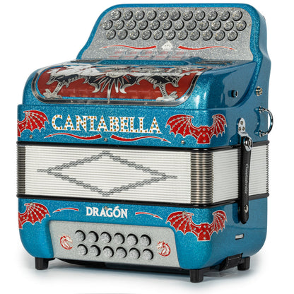 Cantabella Dragon Accordion 5 Switch GCF Light Blue Glitter and Red-Cantabella-Hermes Music-Accordion Pro Shop