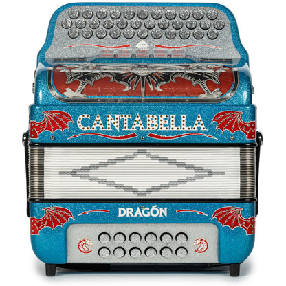 Cantabella Dragon Accordion 5 Switch GCF Light Blue Glitter and Red-Cantabella-Hermes Music-Accordion Pro Shop