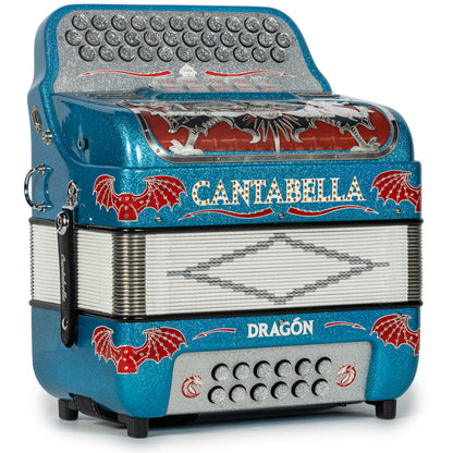 Cantabella Dragon Accordion 5 Switch GCF Light Blue Glitter and Red-Cantabella-Hermes Music-Accordion Pro Shop