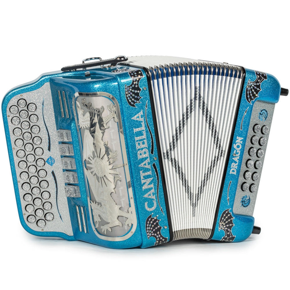 Cantabella Dragon Accordion 5 Switch EAD Light Blue Glitter with Silver and Black-Cantabella-Hermes Music-Accordion Pro Shop