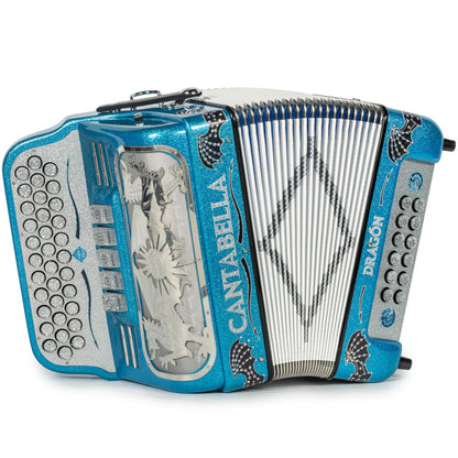 Cantabella Dragon Accordion 5 Switch EAD Light Blue Glitter with Silver and Black-Cantabella-Hermes Music-Accordion Pro Shop