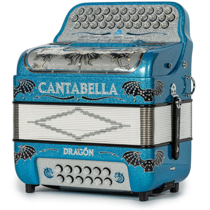 Cantabella Dragon Accordion 5 Switch EAD Light Blue Glitter with Silver and Black-Cantabella-Hermes Music-Accordion Pro Shop